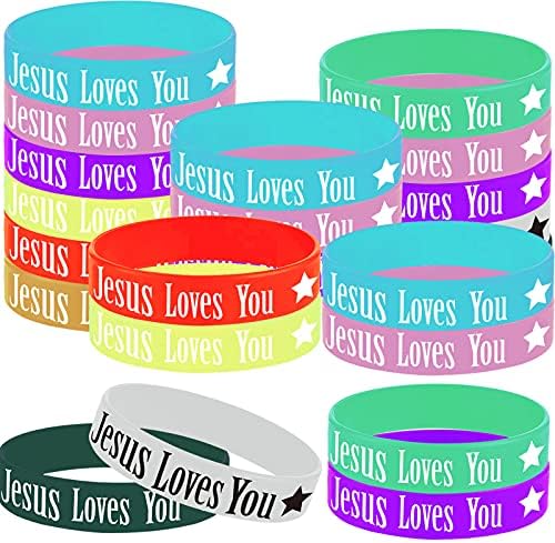 Oringaga 36PCS Jesus Loves You Rubber Bracelets 1