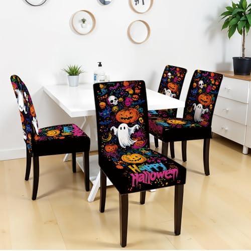 Colorful Halloween Chair Covers Set of 4 1