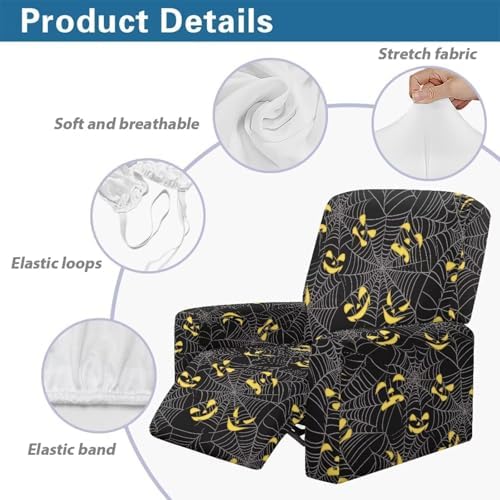Halloween Pumpkin Spider Web Recliner Slipcover with Storage