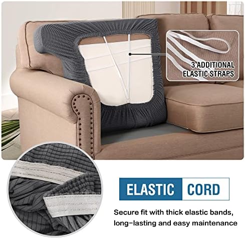 Stretch 3 Piece T Cushion Sofa Slipcovers with Elastic Bands Gray 1