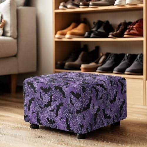 Talayituse Purple Bat Spider Web Print Ottoman Cover