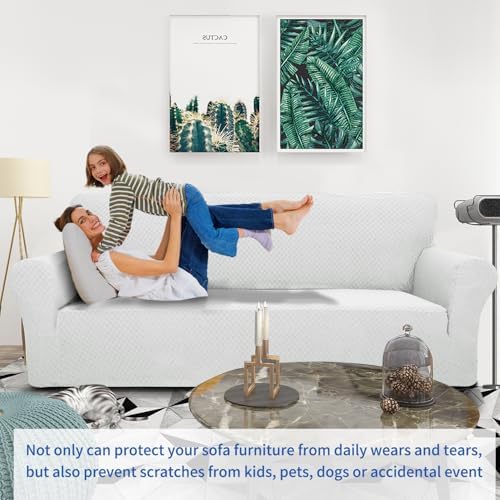 ZNSAYOTX 1 Piece Jacquard Sofa Cover - Extra Large White