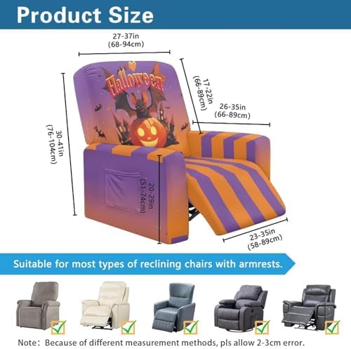 Halloween Bat Pumpkin Recliner Slipcover 4 Piece Set 1