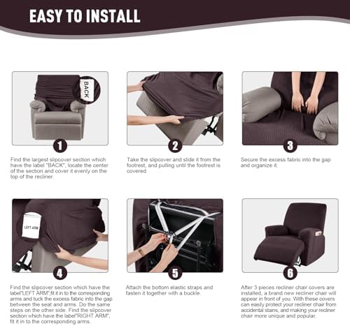 KinCam Recliner Covers Stripe Jacquard 1 Seater Dark Coffee