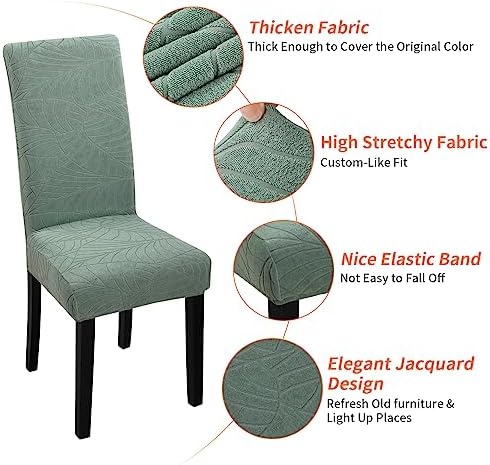 Fuloon Dining Chair Covers 4 Pack Leaf Jacquard Green