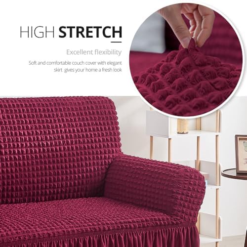 NICEEC 3-Seater Wine Red Sofa Slipcover with Skirt