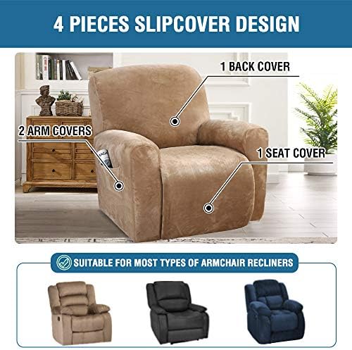 HVERSAILTEX Velvet Stretch Recliner Covers 4-Piece Set