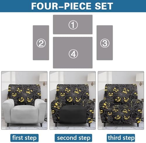 Halloween Pumpkin Spider Web Recliner Slipcover with Storage