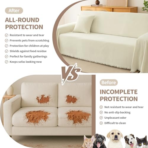 KaviKon Couch Cover for Dogs Boho 3 Cushion Sofa Cover with Tassels