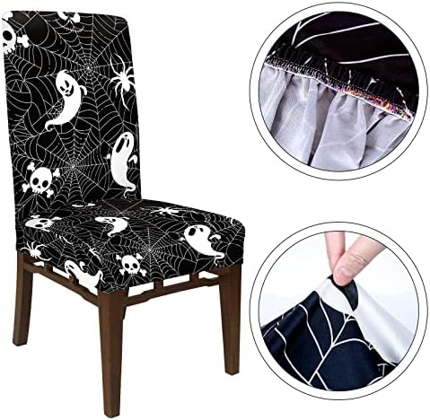 Whaline Halloween Chair Covers 4Pcs Spider Web Ghost Skull Pattern