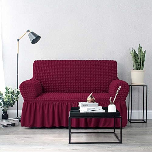 NICEEC 3-Seater Wine Red Sofa Slipcover with Skirt
