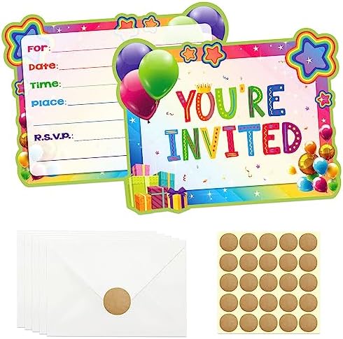 GOGOPARTY 20 Pcs Rainbow Birthday Invitations Set