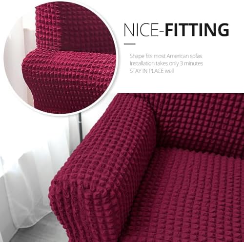 NICEEC 3-Seater Wine Red Sofa Slipcover with Skirt