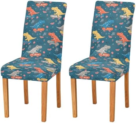 Xigua Kids Cartoon Dinosaur Chair Covers Set of 2 for Dining Room