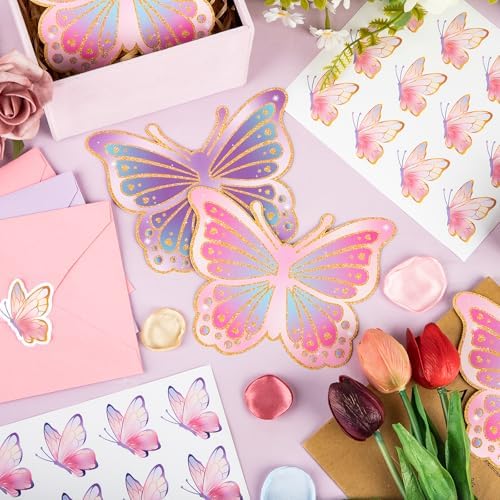 24 Piece Butterfly Birthday Invites for Girls Envelopes Stickers