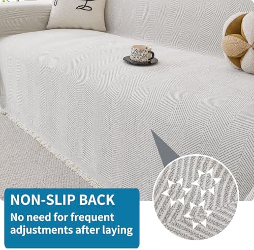 HAOMAIJIA Non Slip Sofa Cover for 3 Cushion Couch 91x150 Off White