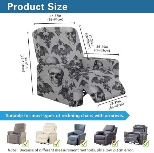 Xoenoiee Skull Bats Halloween Recliner Chair Cover Set