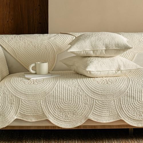 vctops Quilted Sofa Cover 100 Cotton Non-Slip Slipcover
