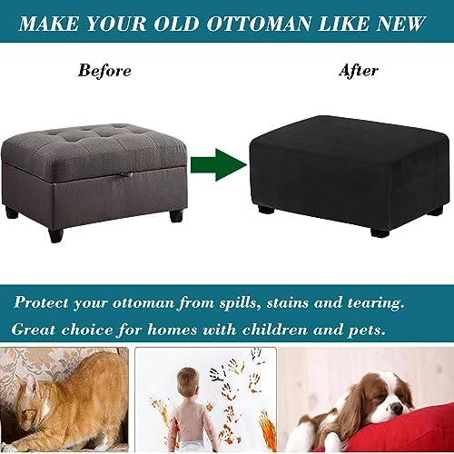 HFCNMY Velvet Rectangle Ottoman Cover Black Medium