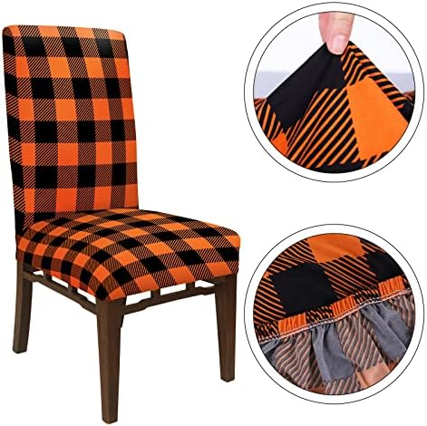 Whaline 4Pcs Fall Chair Slipcovers Orange White Buffalo Check Dining Covers
