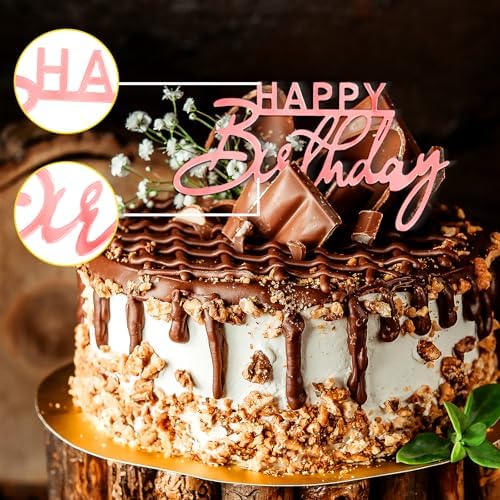 6pcs Pink Happy Birthday Cake Toppers Acrylic Decorations 1