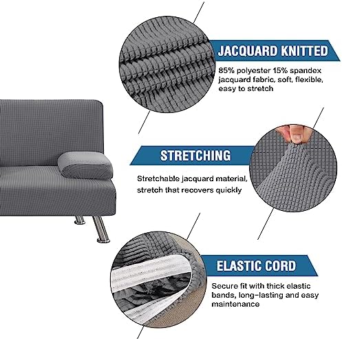 HVERSAILTEX 4-Piece Stretch Futon Slipcover with Removable Armrests and Cupholders Grey