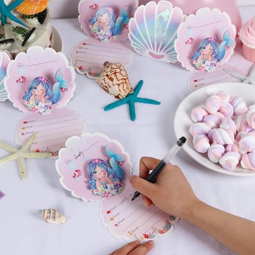 OurWarm 24PCS Mermaid Birthday Invitations with Envelopes 1