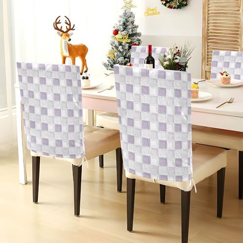 EtherSpher Oil on Canvas Purple White Checkered Seat Covers Set of 6