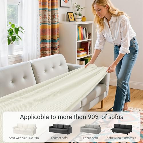 Hokway Reversible Stretch Sofa Slipcover - Creamwhite Large 1