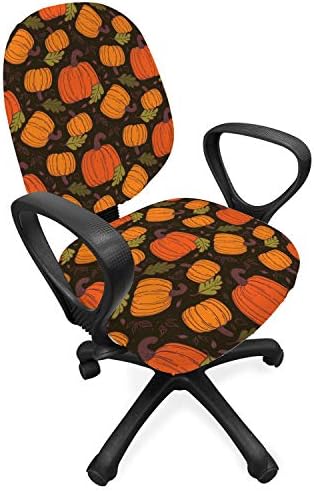 Lunarable Autumn Pumpkin Office Chair Slipcover Halloween Design Stretchable and Washable Fabric