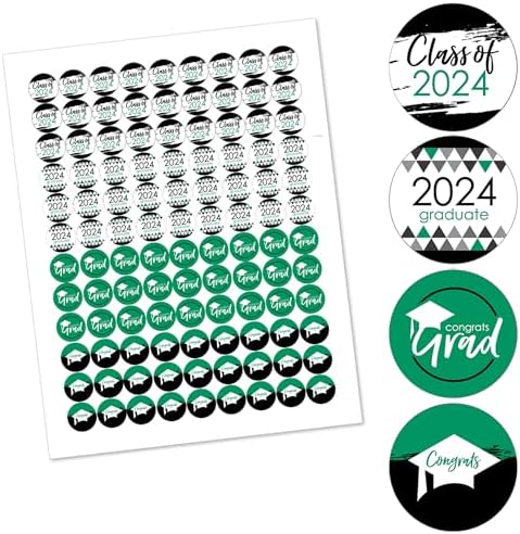 Green Graduation Round Candy Sticker Favors 2025 - 1 Sheet 108