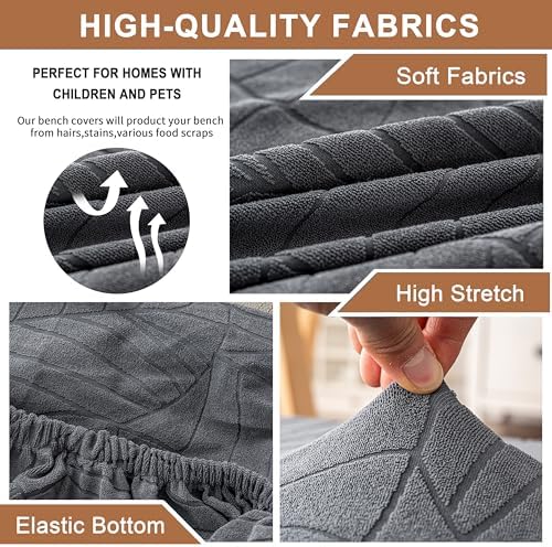 Genina Stretch Jacquard Dining Bench Cover - Dark Gray 1