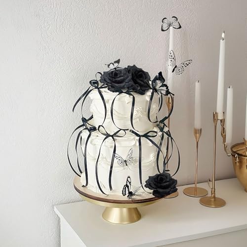 Gothic Cake Decorations Bows Butterfly Black Rose Cake Topper Set