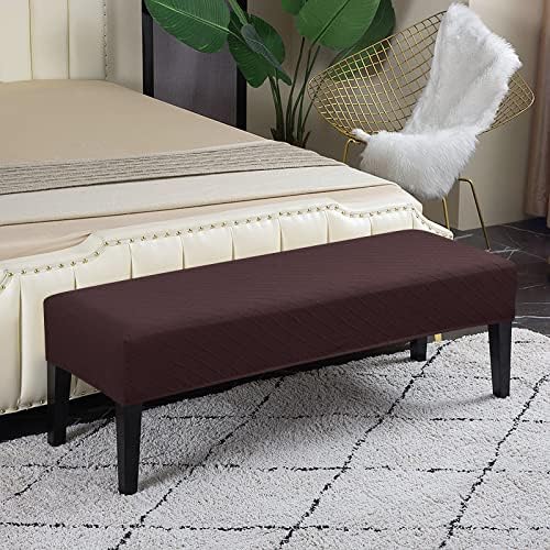 Lebaley Stretch Jacquard Bench Covers for Dining Chairs Dark Coffee