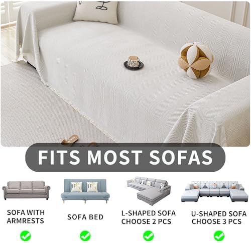 HAOMAIJIA Non Slip Sofa Cover for 3 Cushion Couch 91x150 Off White