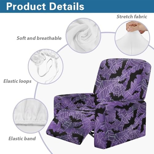 Halloween Bat Spider Web Recliner Sofa Slipcover Stretchable Purple Design