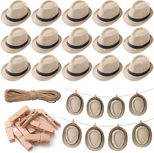 16 Piece Beige Cuban Hat Set for Men Women