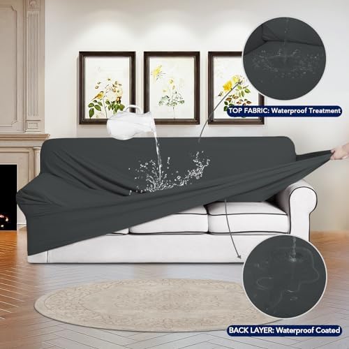 PureFit Dual Waterproof Sofa Slipcovers - Stretch Non Slip Fleece Chair Cover Dark Gray