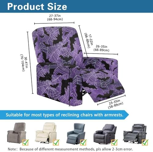 Halloween Bat Spider Web Recliner Sofa Slipcover Stretchable Purple Design