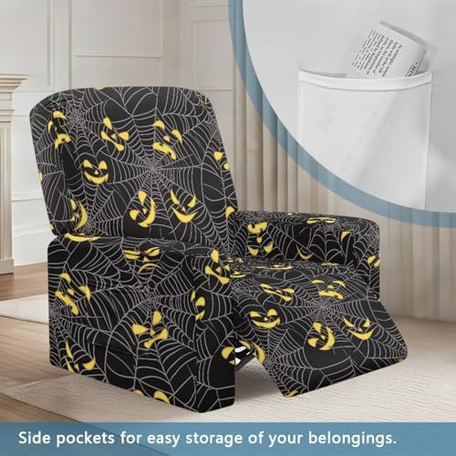 Halloween Pumpkin Spider Web Recliner Slipcover with Storage