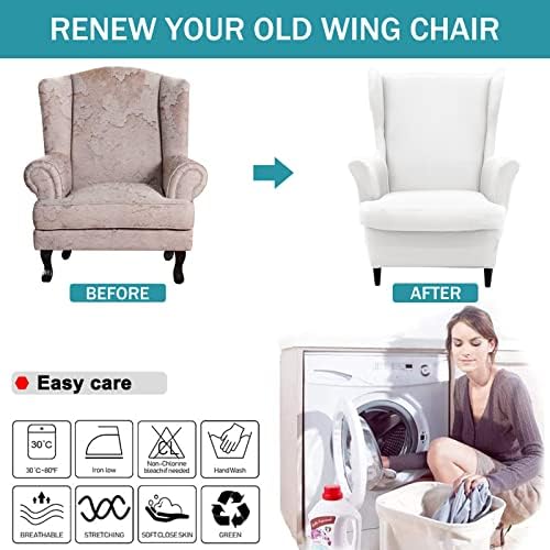 NILUOH 2-Piece Wingback Chair Cover with Elastic Bottom