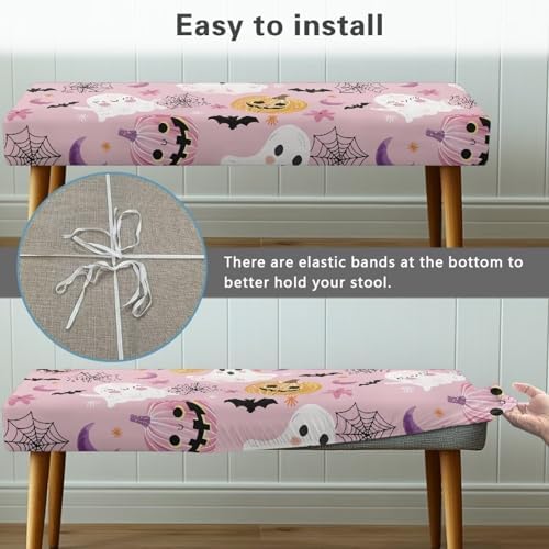 Cute Spooky Halloween Bench Slipcover with Non-Slip Padding