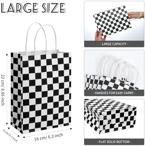 16 Pcs Checkered Racing Treat Bags with Handles