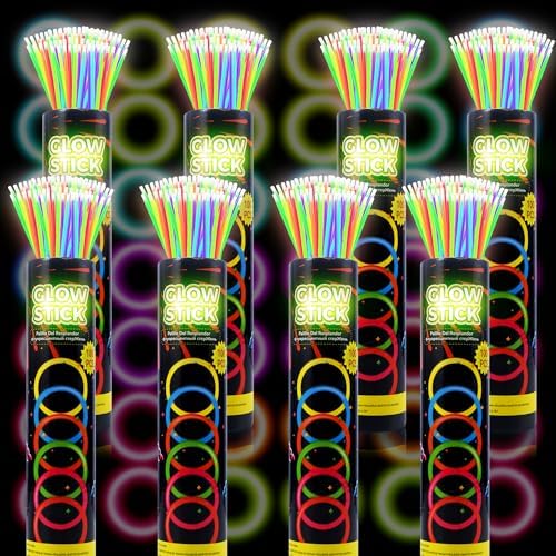 800 Ultra Bright Glow Sticks 8 Inch Party Pack with Bracelets and Necklaces