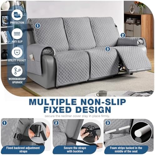 TAOCOCO 3 Seater Recliner Sofa Slipcover Light Gray