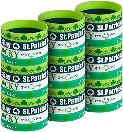 CCINEE St Patricks Day Green Shamrock Silicone Wristbands 36 Pack