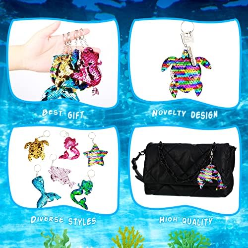 Batiyeer 24 Pcs Reversible Mermaid Sequin Keychains