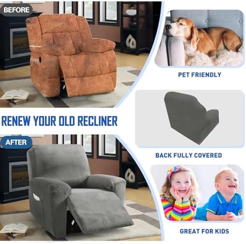 MAXIJIN Velvet 4-Piece Recliner Slipcover Set