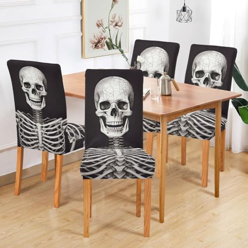Halloween Skeleton Chair Covers Set of 2 for Dining Room and Kitchen