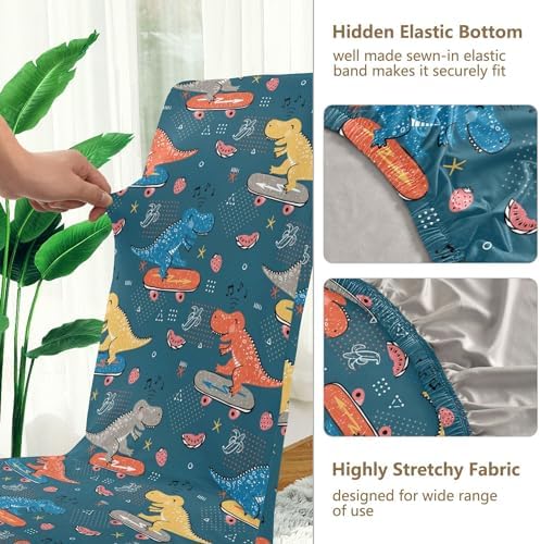 Xigua Kids Cartoon Dinosaur Chair Covers Set of 2 for Dining Room